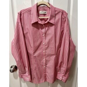 Orvis Wrinkle Free Womens Sz 20 Button Down Pink Dotted Vertical Stripe Shirt